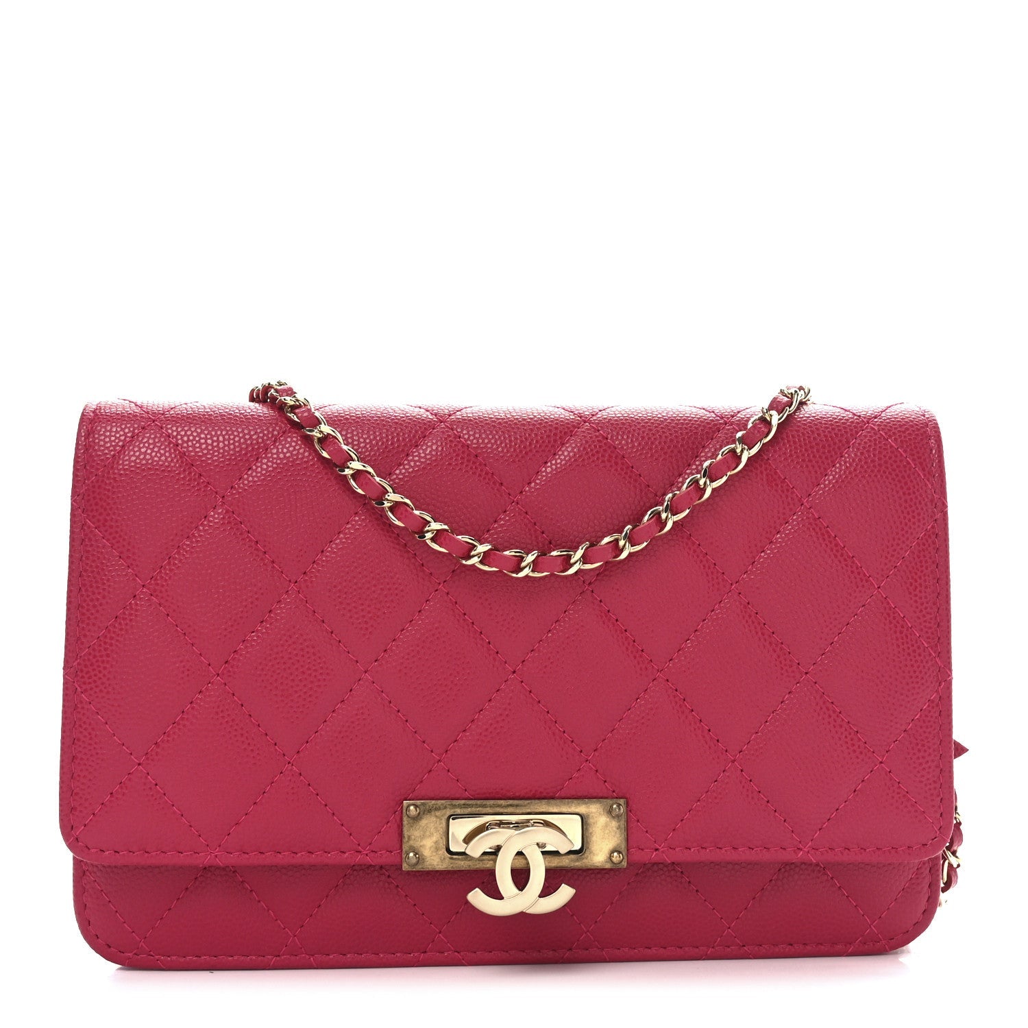 Caviar Quilted Golden Class Wallet On Chain WOC Fuchsia