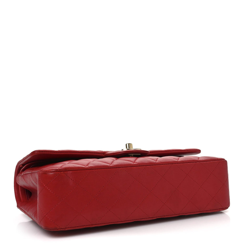 Lambskin Quilted Medium Double Flap Red