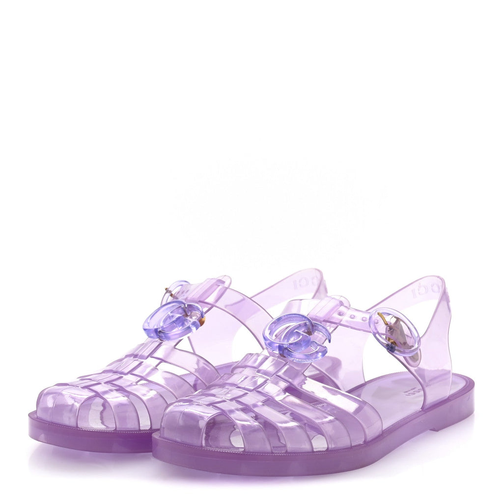 Shiny Rubber Double G Buckle Strap Sandals 37 Lapis Transparent