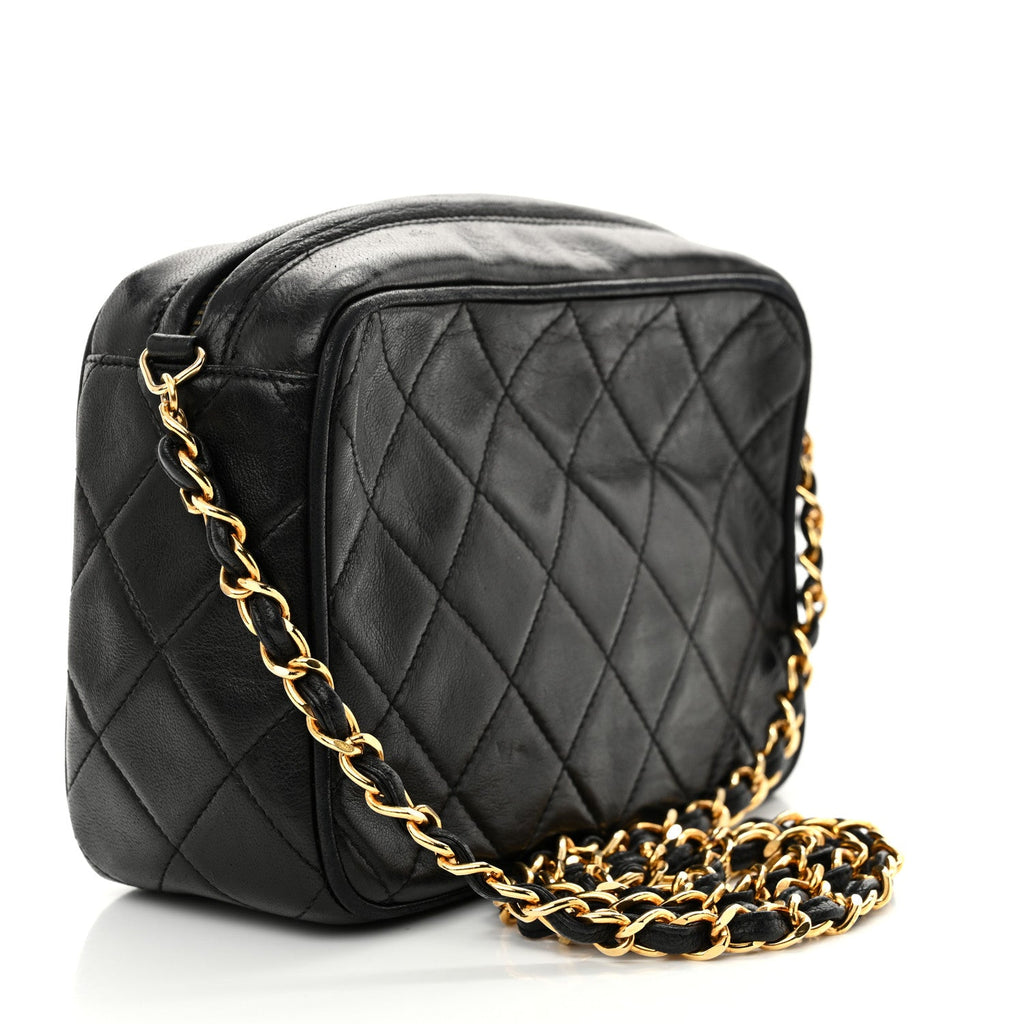 Lambskin Quilted Tassel Camera Case Black
