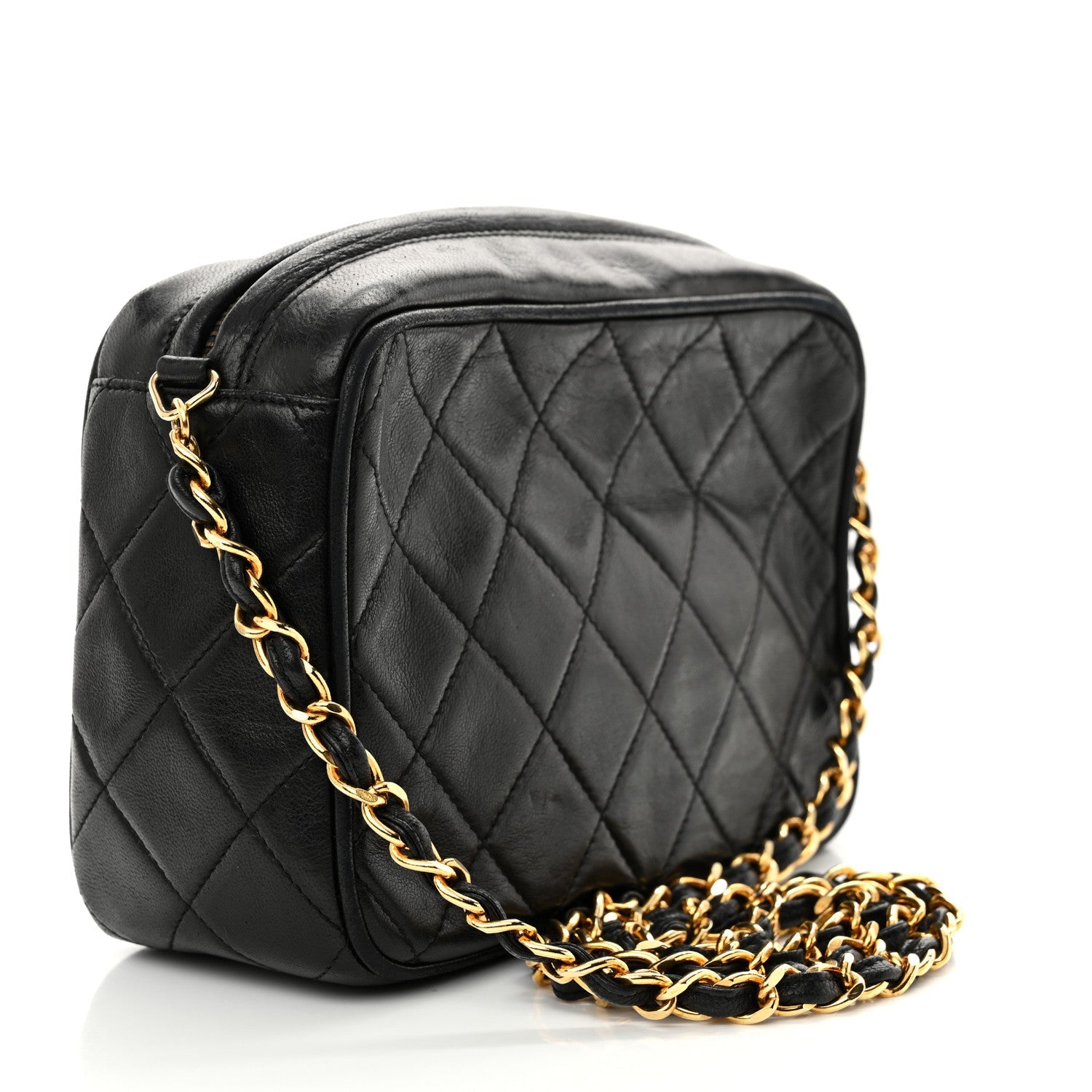 Lambskin Quilted Tassel Camera Case Black