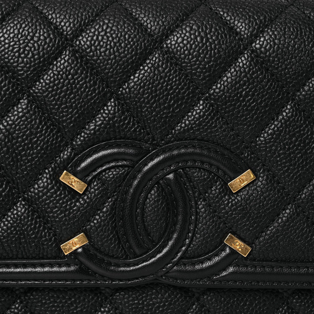 Caviar Quilted Small CC Filigree Flap Black