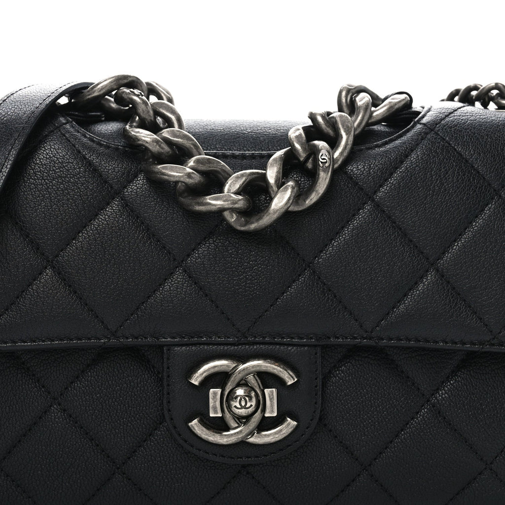 Goatskin Quilted Medium Perfect Edge Flap Black