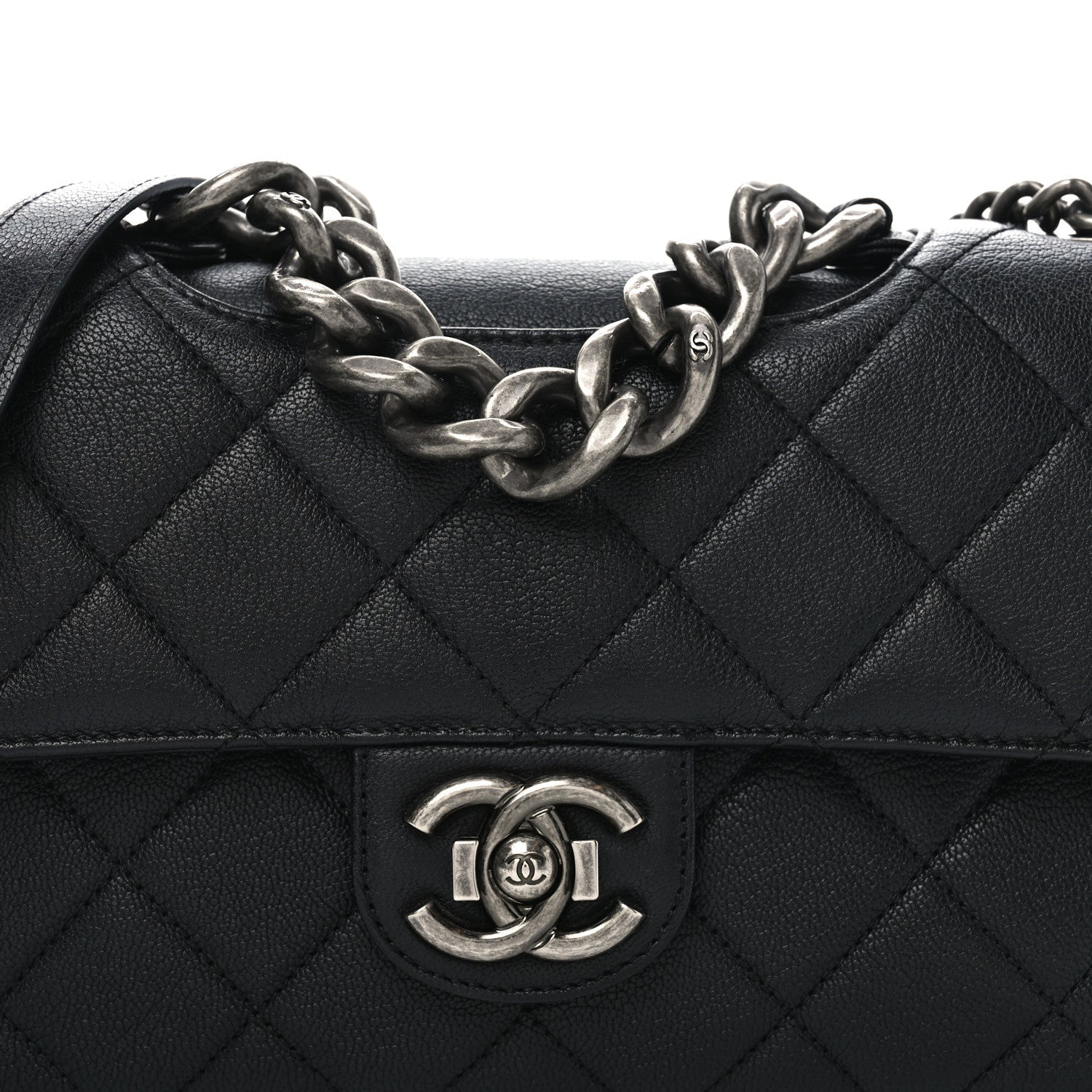 Goatskin Quilted Medium Perfect Edge Flap Black