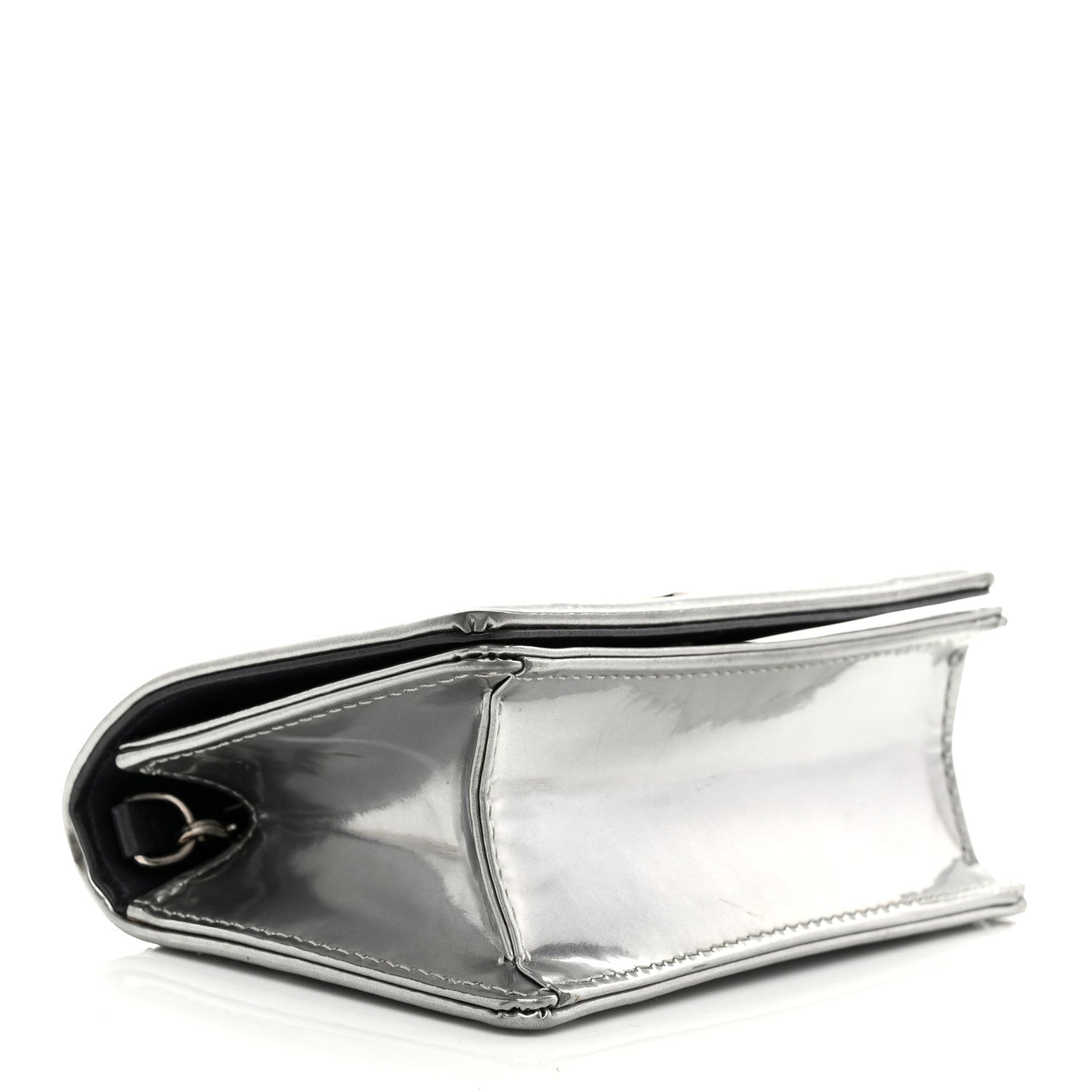 Metallic Patent Micro-Cannage Baby Diorama Flap Bag Silver