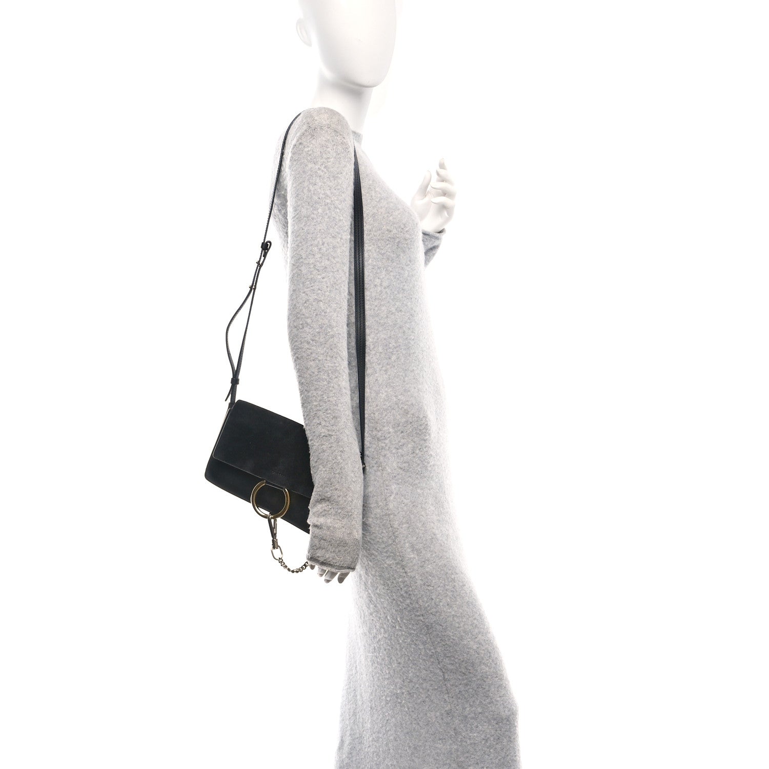 Suede Calfskin Small Faye Shoulder Bag Black