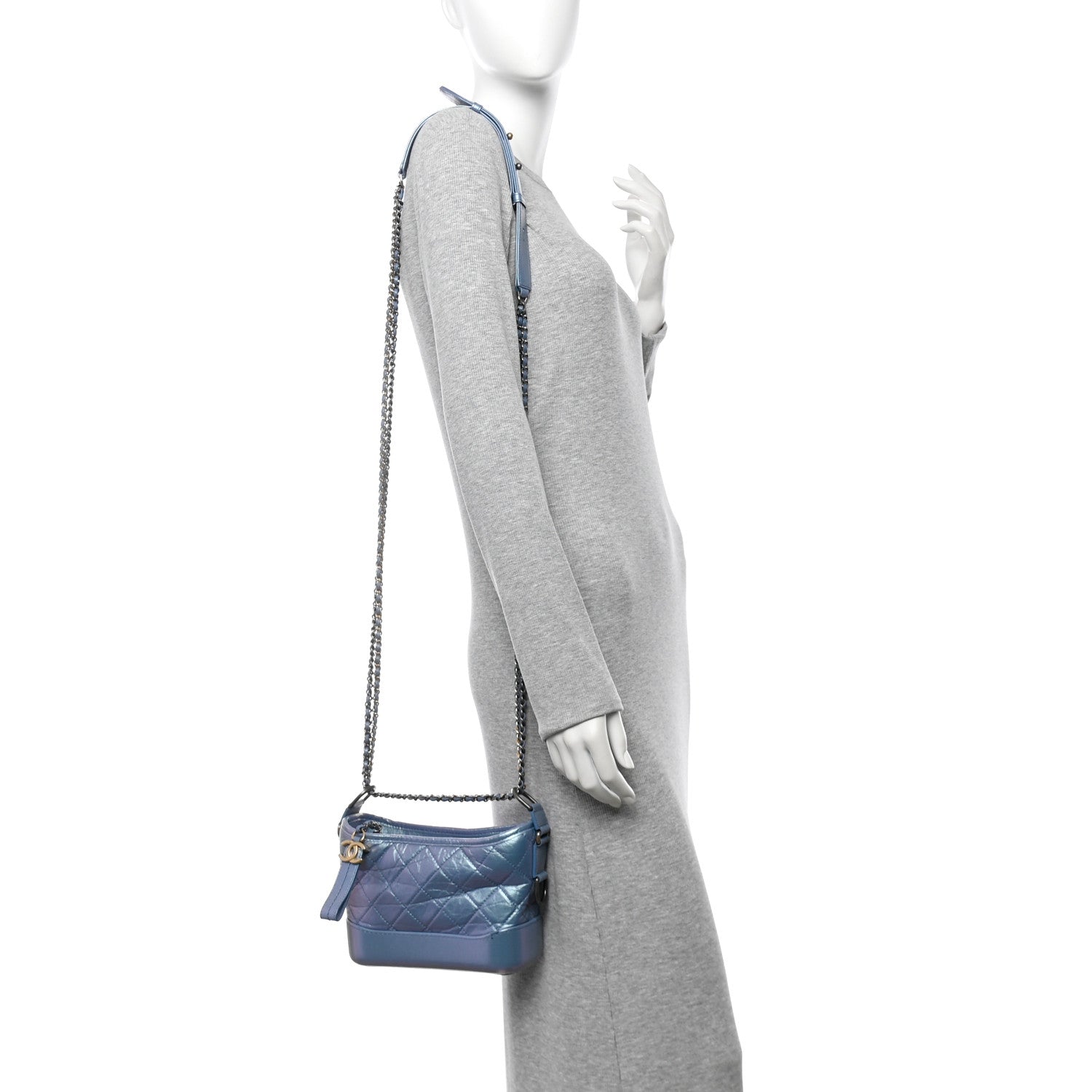 Iridescent Aged Calfskin Quilted Small Gabrielle Hobo Blue