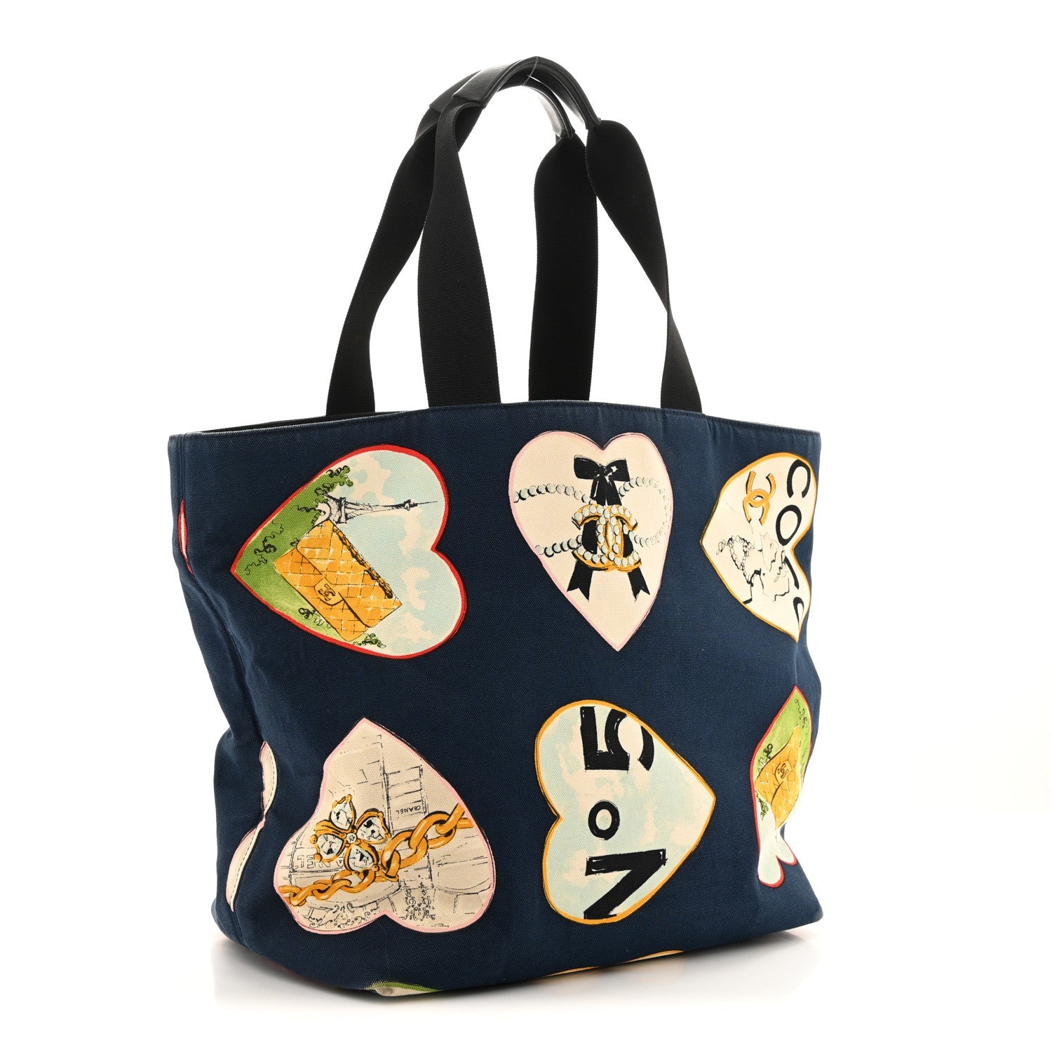 Canvas Coco Hearts Print Tote Blue