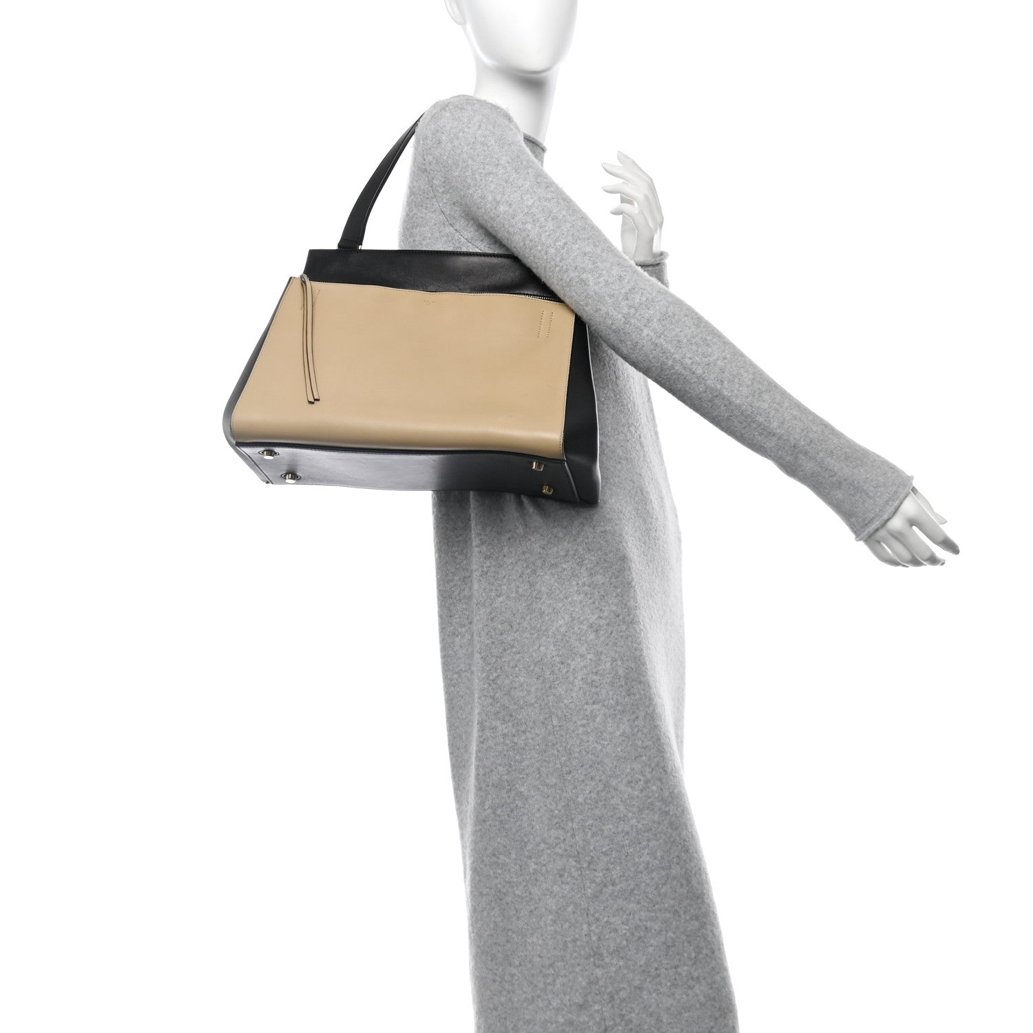 Smooth Calfskin Bi-Color Edge Shoulder Bag Black Beige