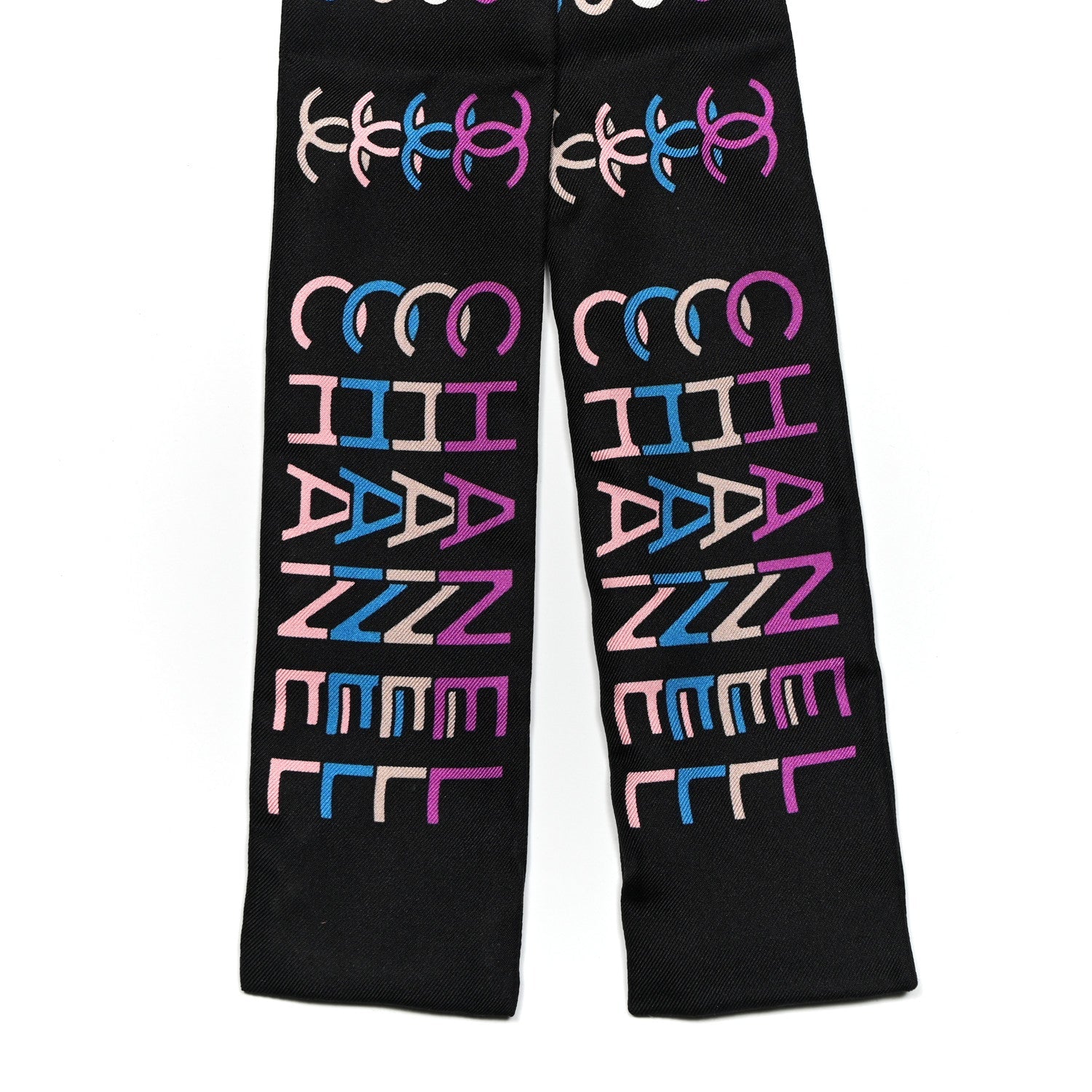 Silk Logo Rue Cambon Bandeau Scarf Black Multicolor