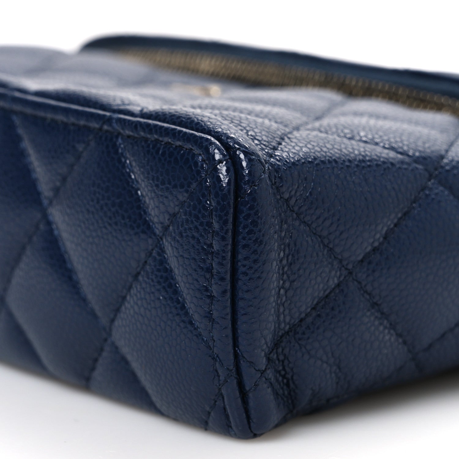 Caviar Quilted Top Handle Slim Vanity With Chain Navy