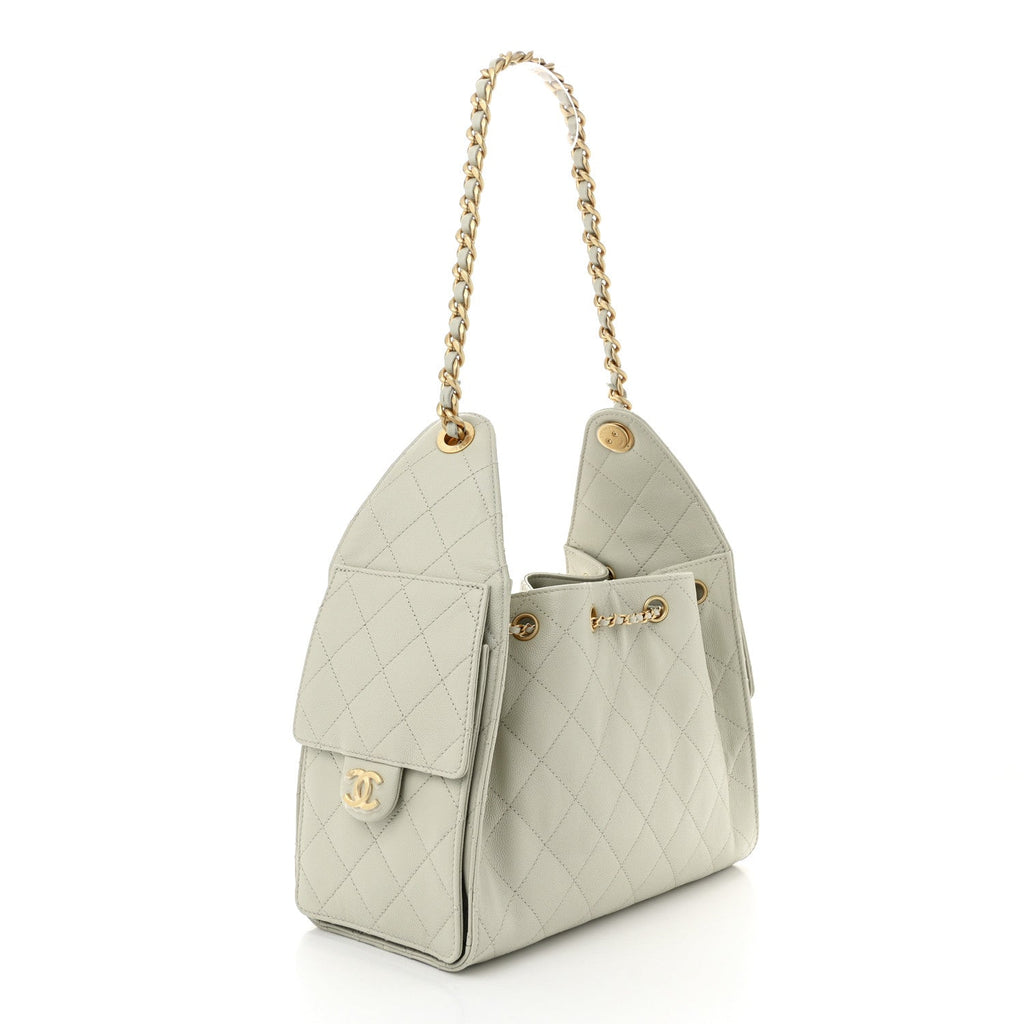Caviar Quilted Small Chanel 25 Handbag Light Grey