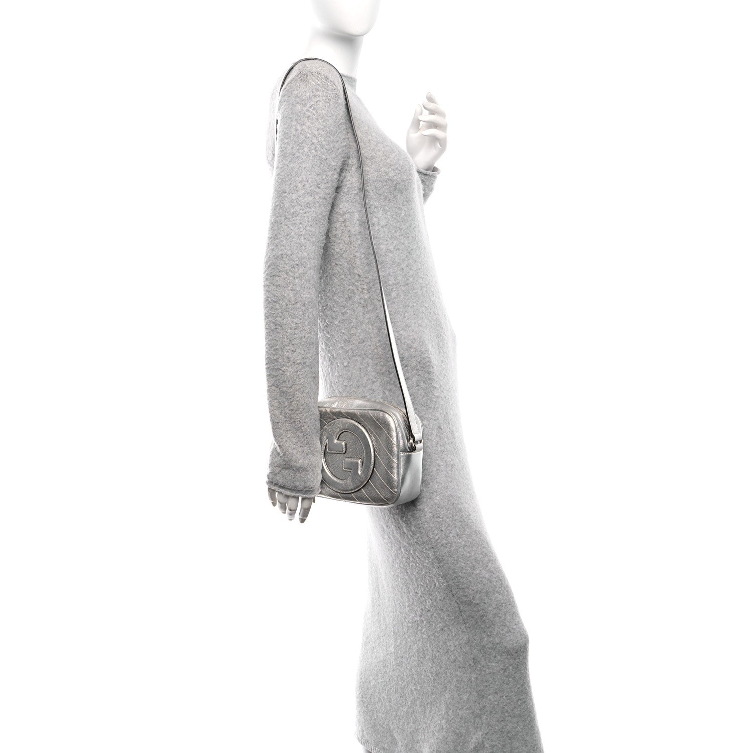 Metallic Sakai Be Green Calfskin Diagonal Stitched Small Blondie Shoulder Bag Silver