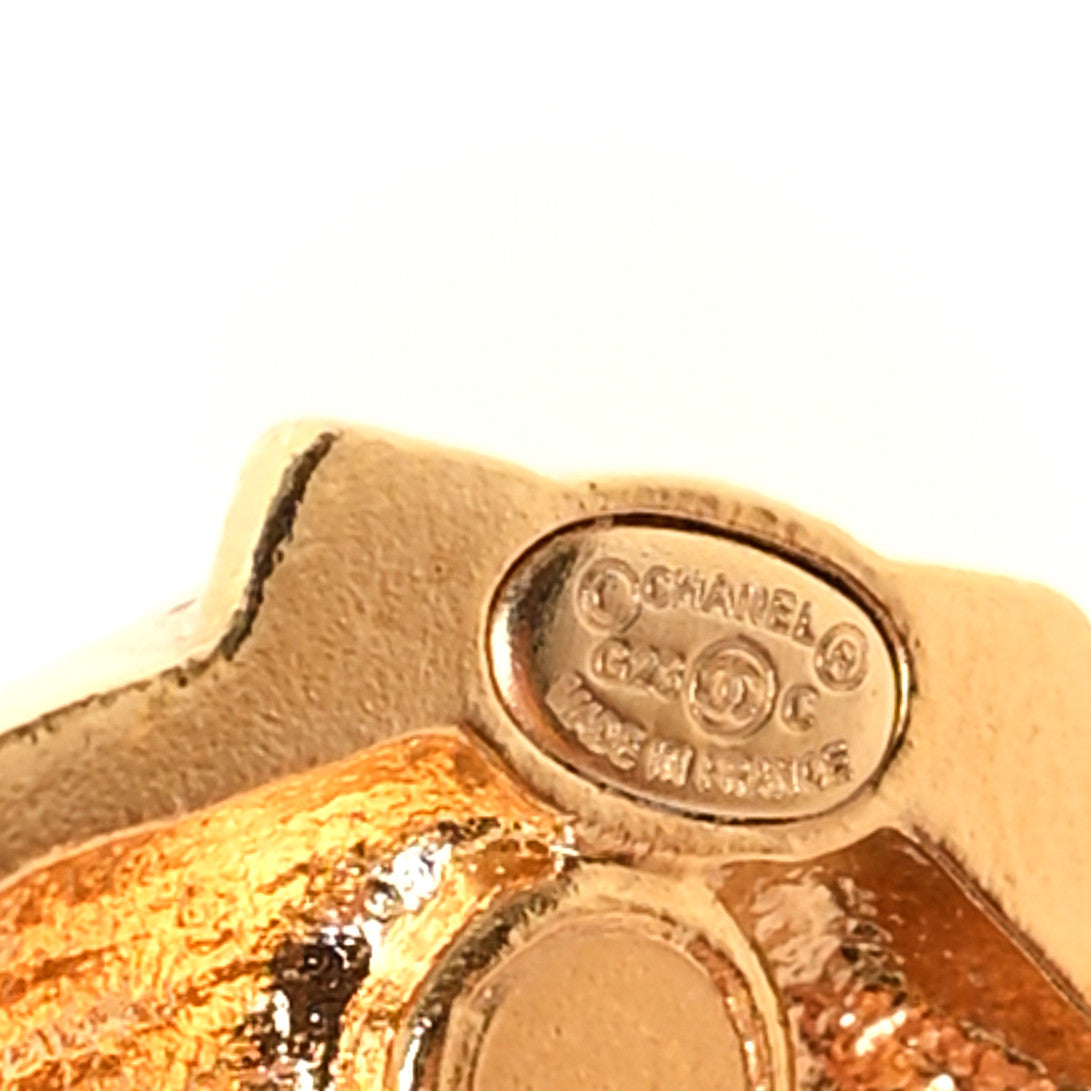 Crystal CC Shell Clip On Earrings Gold