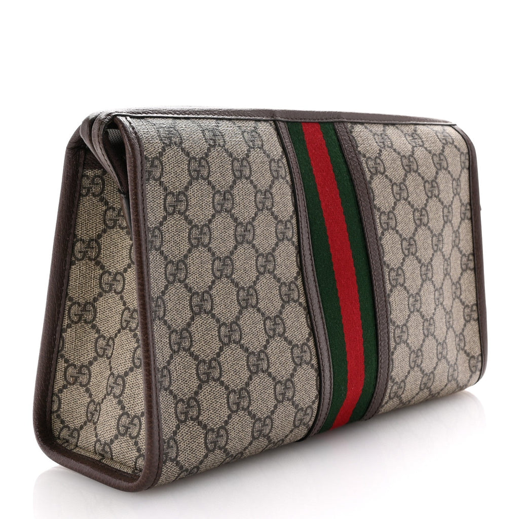 GG Supreme Monogram Web Ophidia GG Toiletry Case Beige New Acero