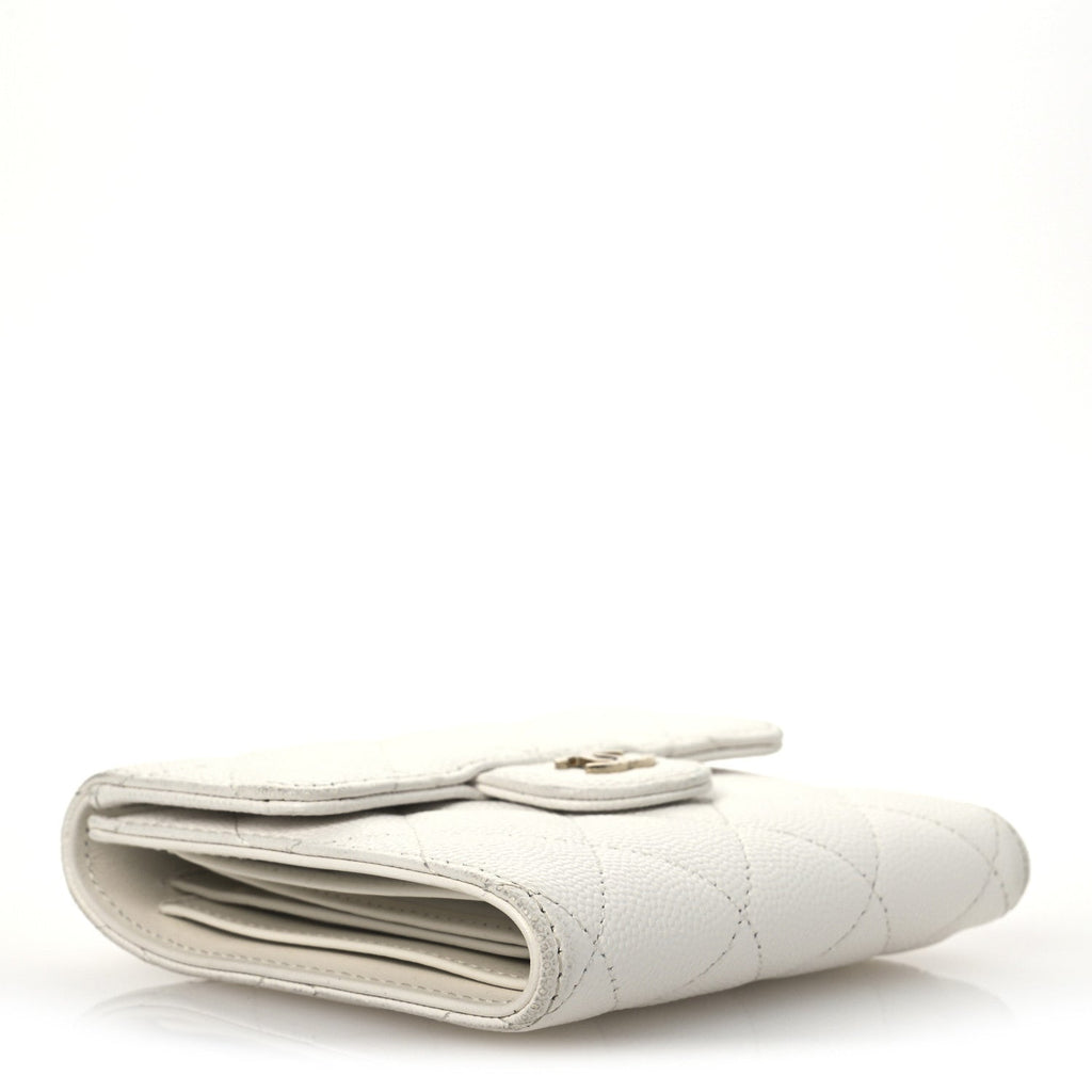 Caviar Quilted Compact Flap Wallet White