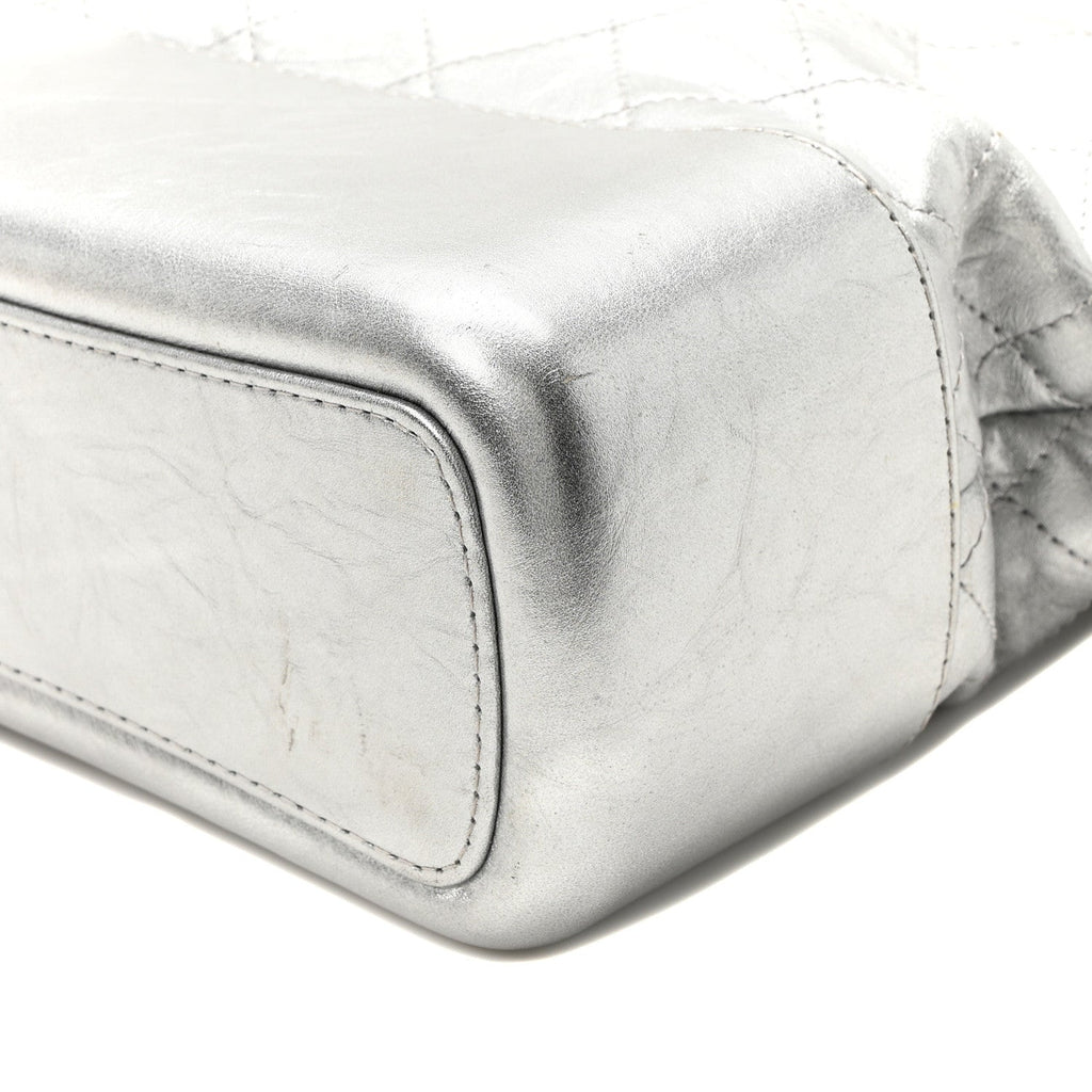 Metallic Lambskin Calfskin Quilted Medium Gabrielle Hobo  Silver