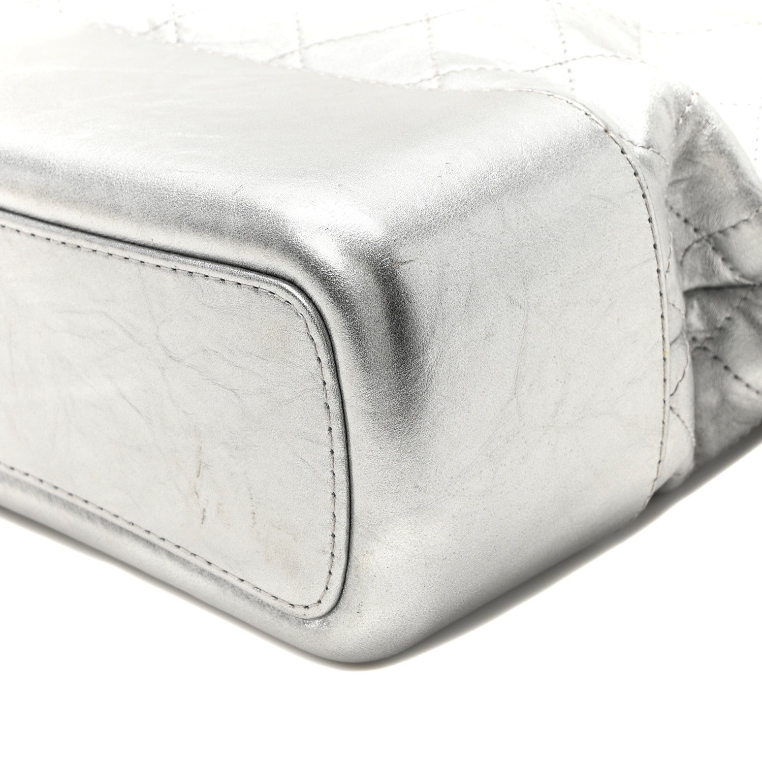 Metallic Lambskin Calfskin Quilted Medium Gabrielle Hobo  Silver
