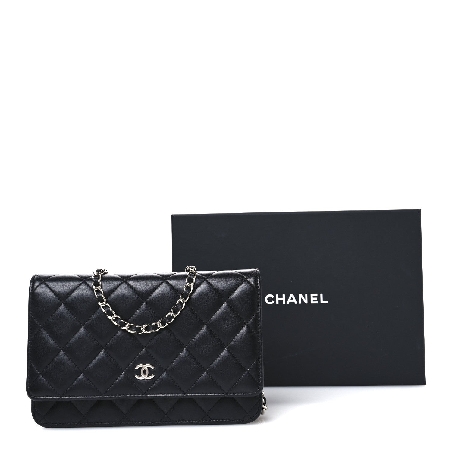 Lambskin Quilted Wallet On Chain WOC Black