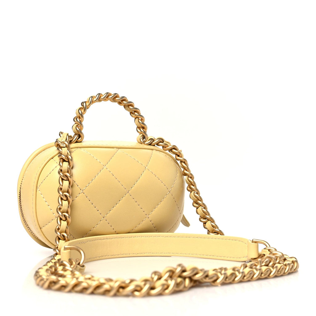 Lambskin Quilted Small CC Bubble Vanity Case With Chain Light Yellow