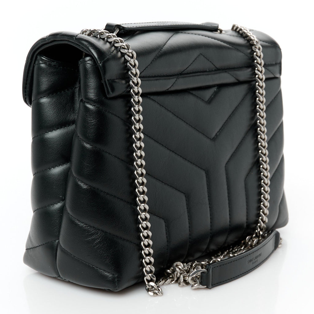 Calfskin Y Quilted Monogram Small Loulou Chain Satchel Black