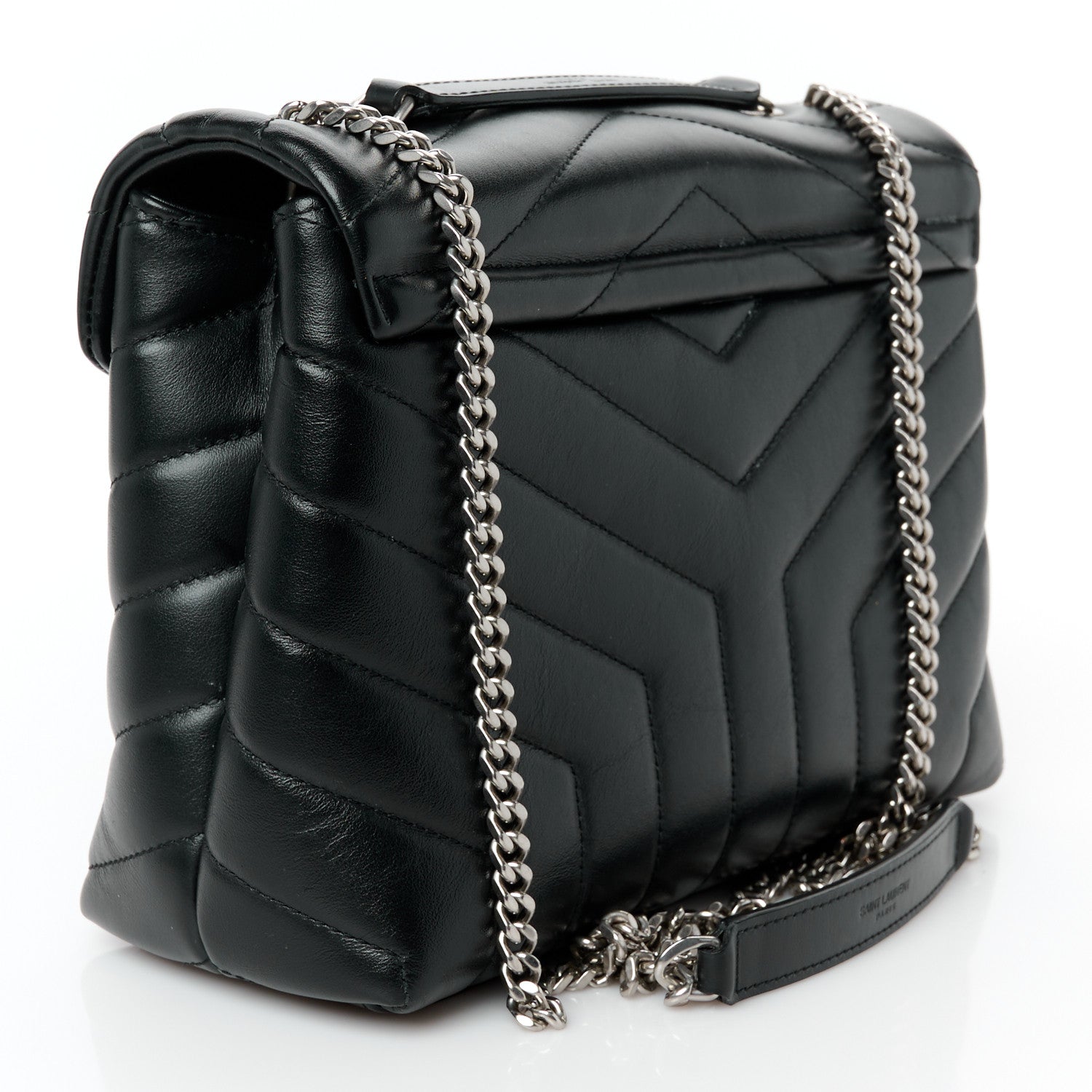 Calfskin Y Quilted Monogram Small Loulou Chain Satchel Black
