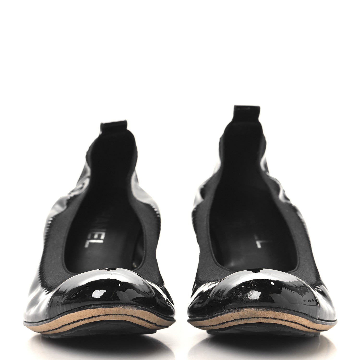 Lambskin Patent CC Elastic Cap Toe Ballerina Pumps 36.5 Black
