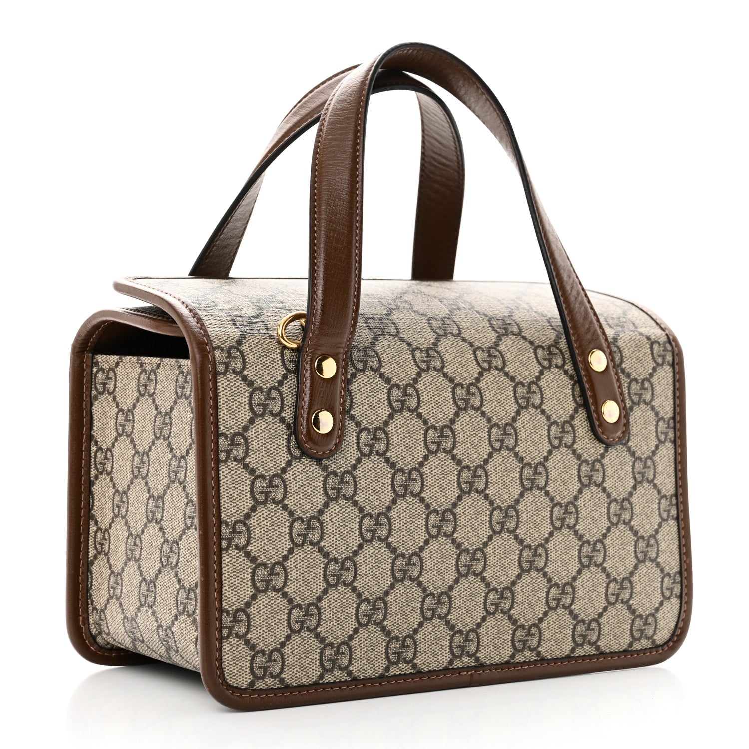 GG Supreme Monogram Azalea Calfskin Mini Horsebit 1955 Foldover Top Handle Bag Beige Ebony Brown Sugar