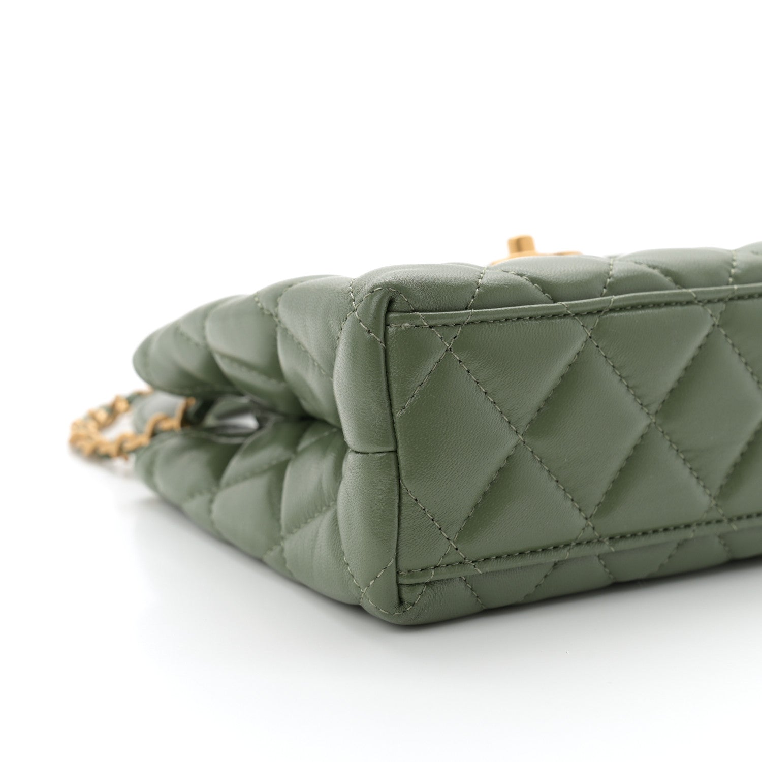 Shiny Aged Calfskin Quilted Nano Kelly Shopper Khaki