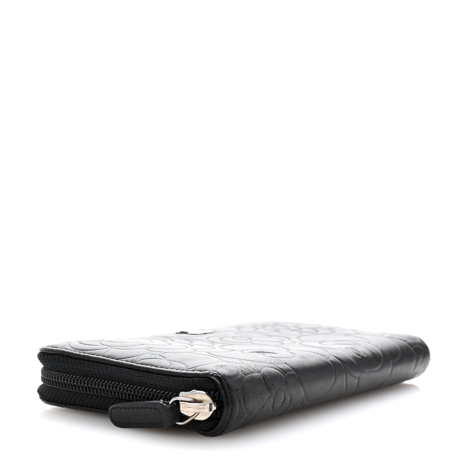 Lambskin Camellia Embossed Large Zip Around Gusset Wallet Black