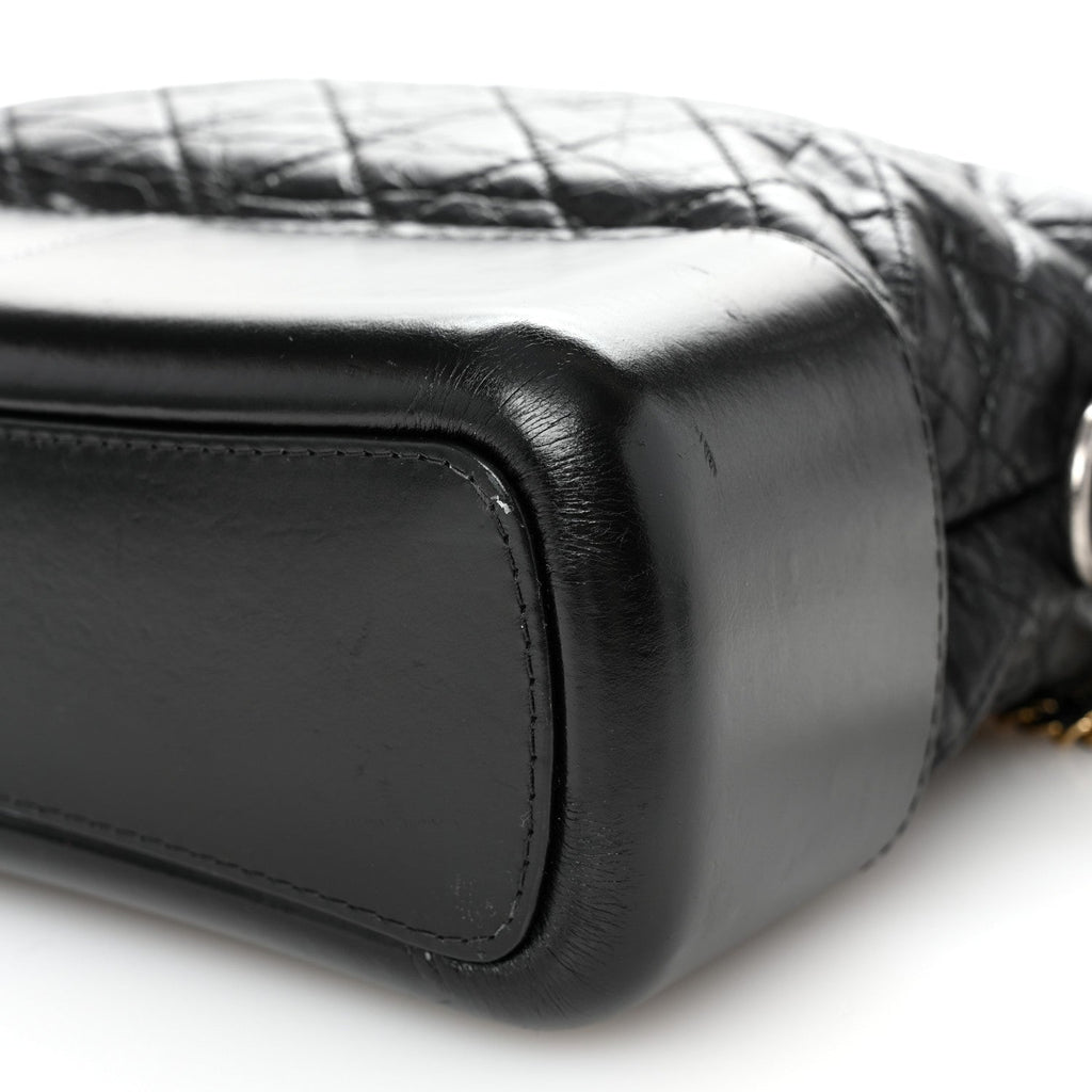 Aged Calfskin Quilted Medium Gabrielle Hobo Black