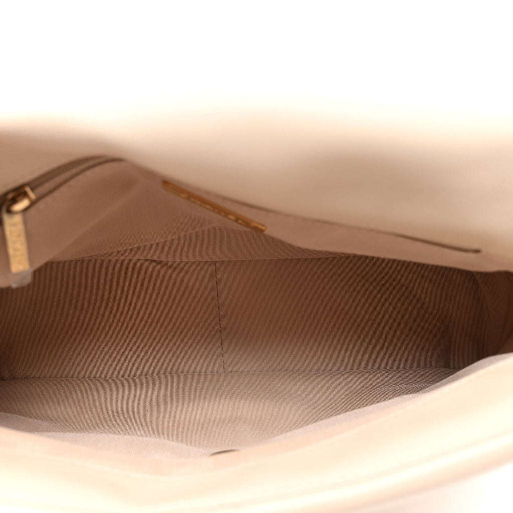 Goatskin Quilted Large Chanel 19 Flap Beige