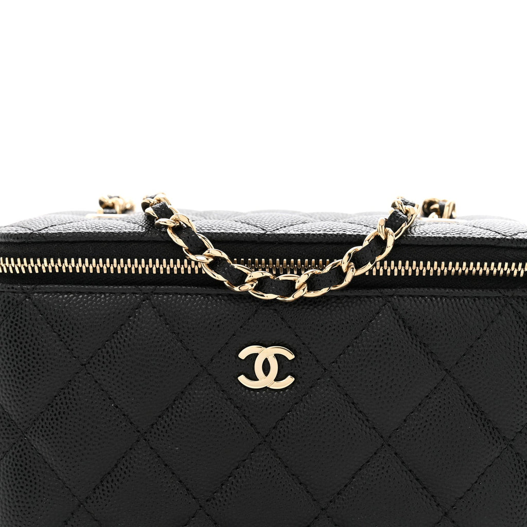 Caviar Quilted Small Vanity Case With Chain Black