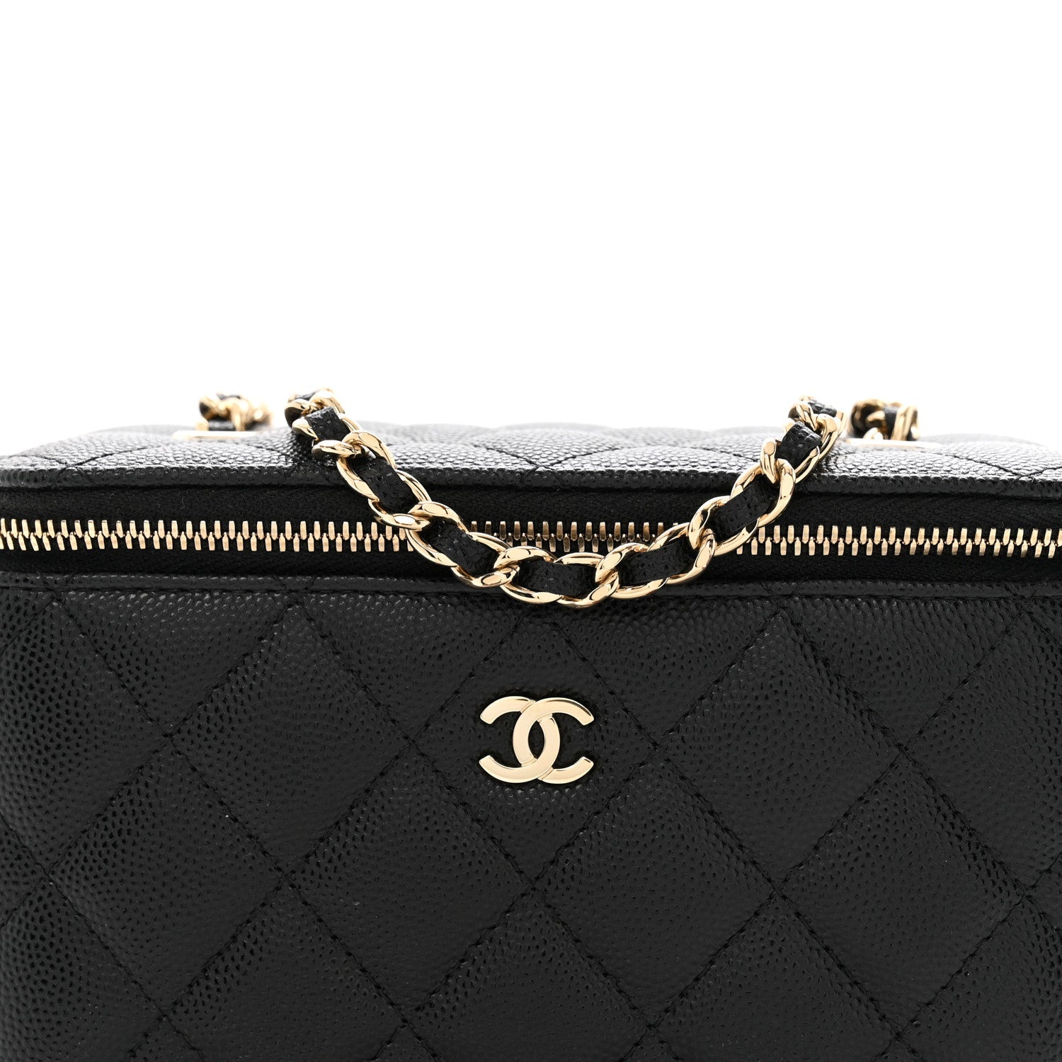 Caviar Quilted Small Vanity Case With Chain Black