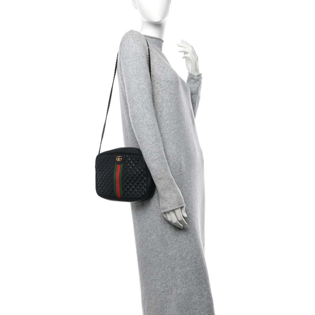 Calfskin Web Trapuntata Small GG Shoulder Bag Black