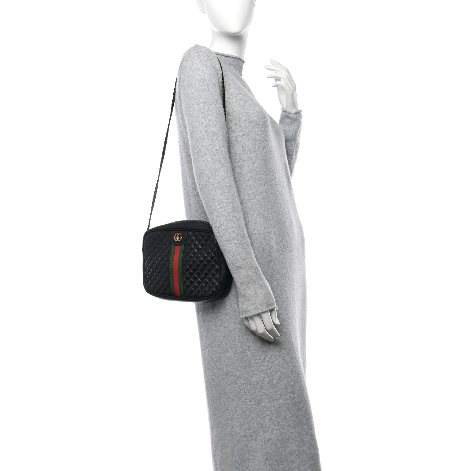 Calfskin Web Trapuntata Small GG Shoulder Bag Black