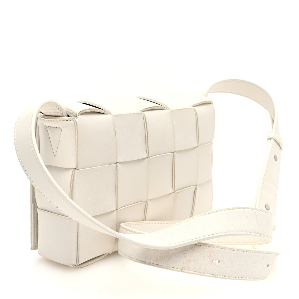 Lambskin Maxi Intrecciato Cassette Crossbody Bag White