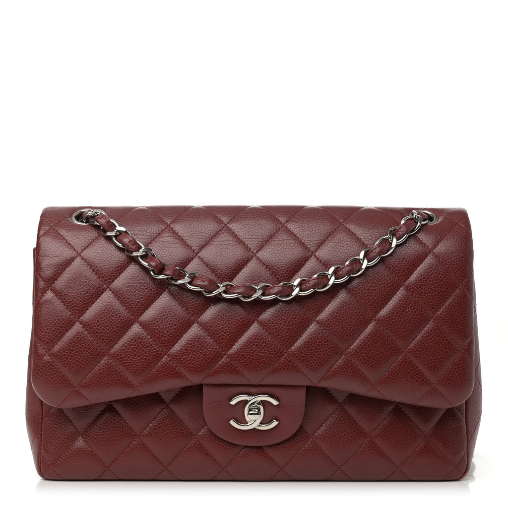 Caviar Quilted Jumbo Double Flap Dark Red
