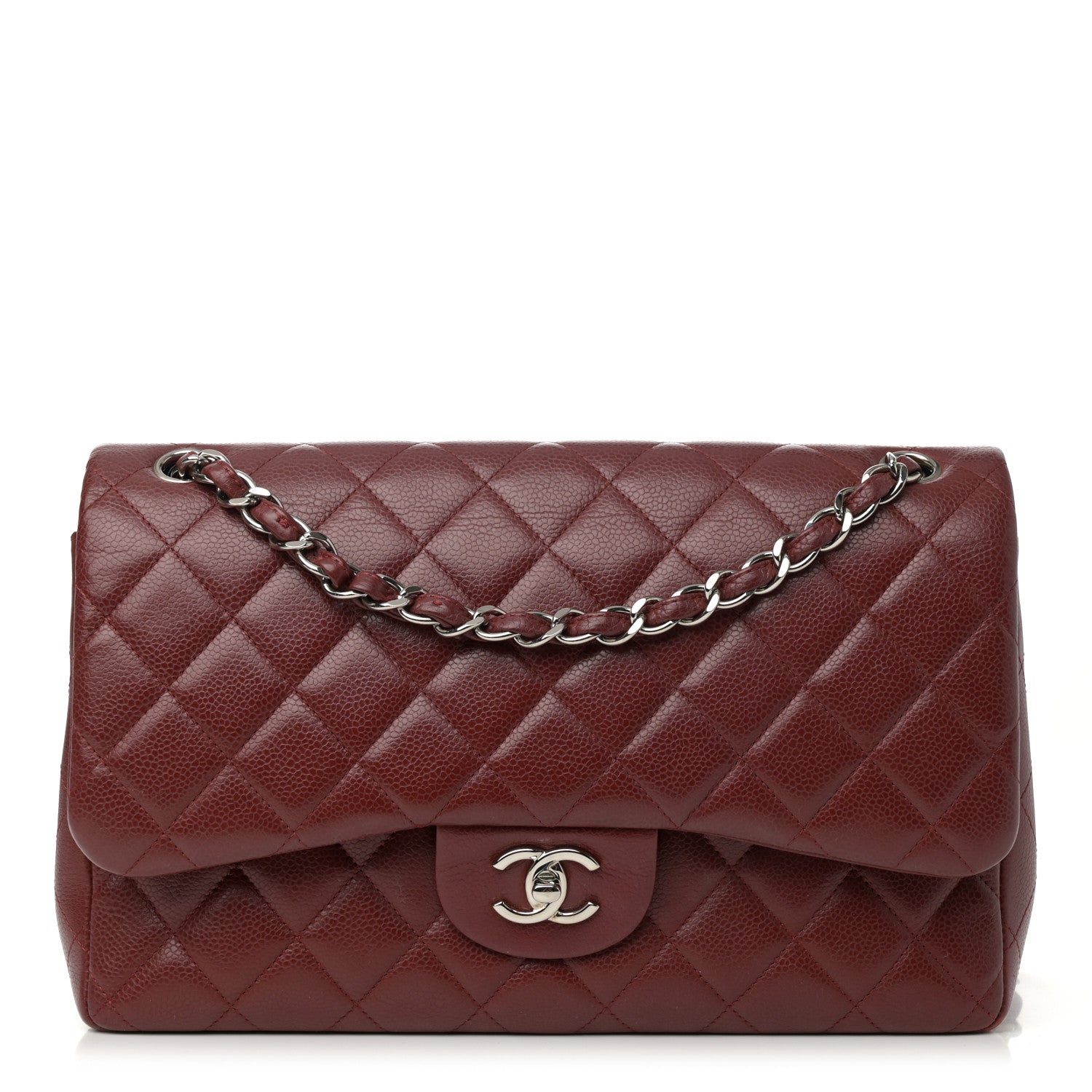 Caviar Quilted Jumbo Double Flap Dark Red