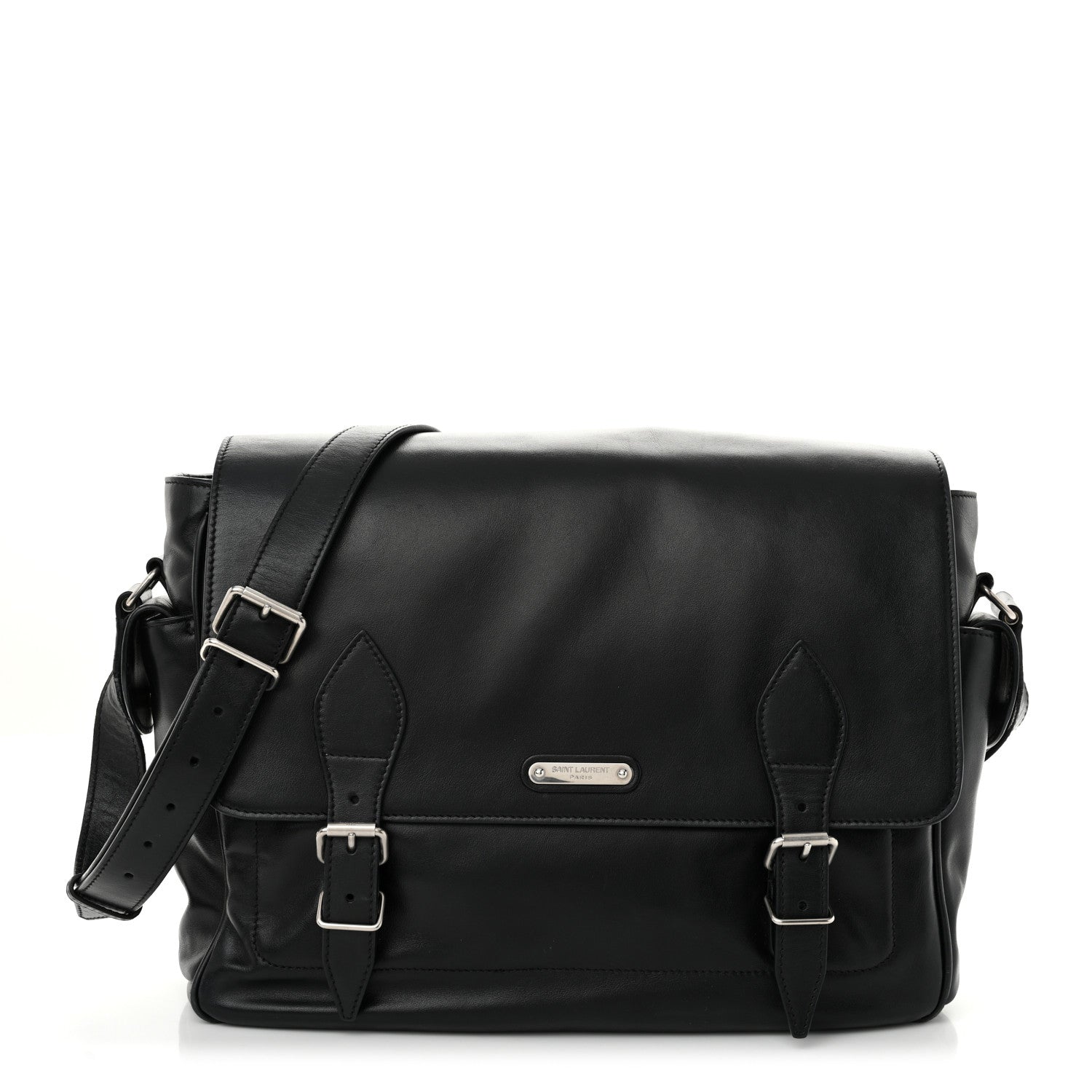Calfskin ID Flap Messenger Bag Black