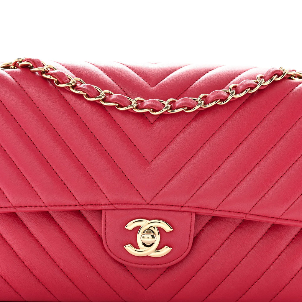 Lambskin Chevron Quilted Small Double Flap Pink