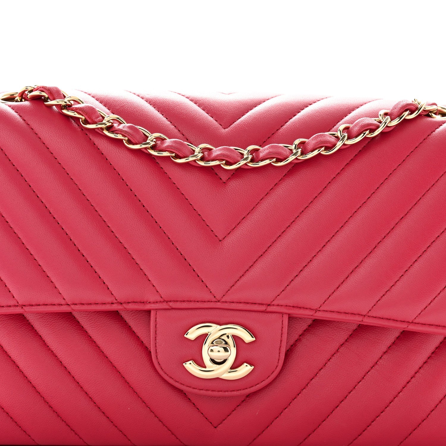 Lambskin Chevron Quilted Small Double Flap Pink