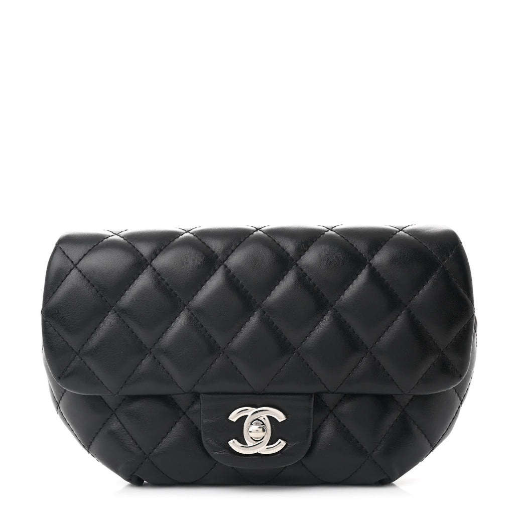 Calfskin Quilted CC Uniform Flap Belt Bag Black