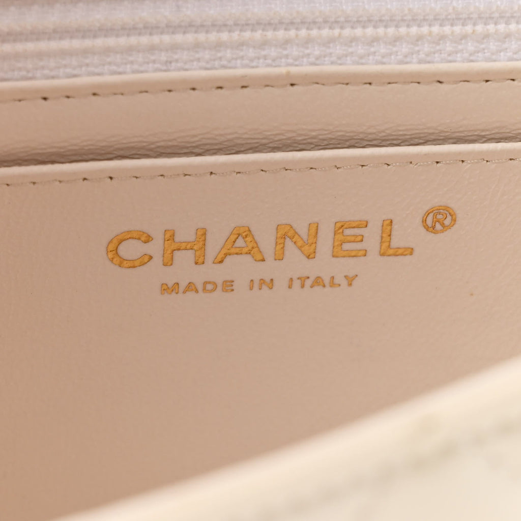 Patent Calfskin Quilted Mini Rectangular Flap White