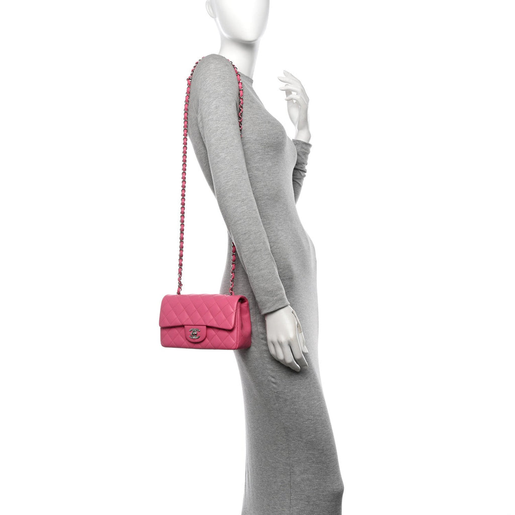 Lambskin Quilted Mini Rectangular Flap Pink