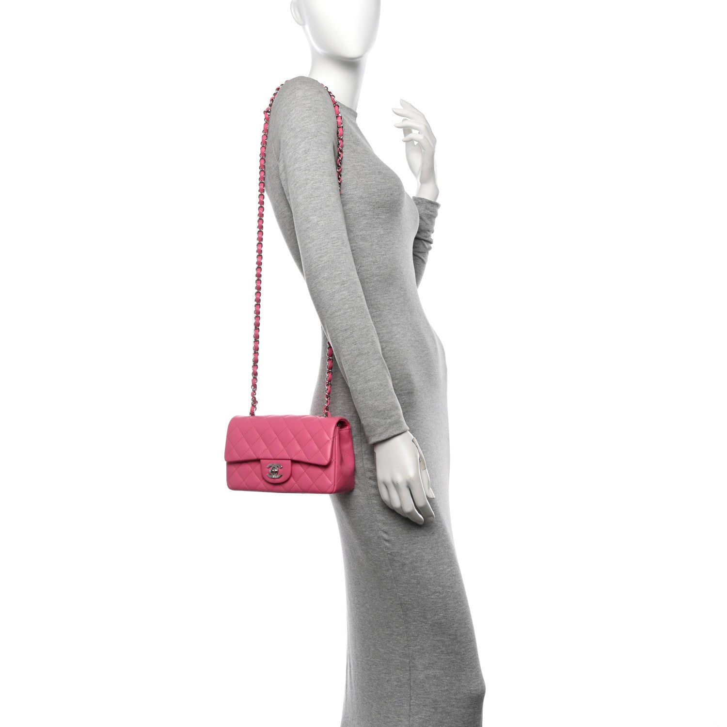 Lambskin Quilted Mini Rectangular Flap Pink