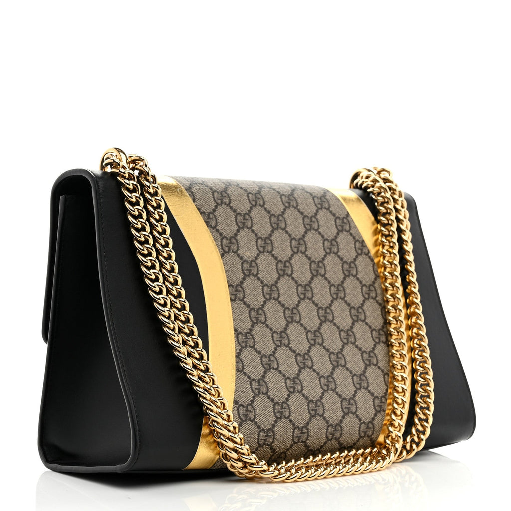 Calfskin GG Supreme Monogram Medium Padlock Shoulder Bag Black Gold