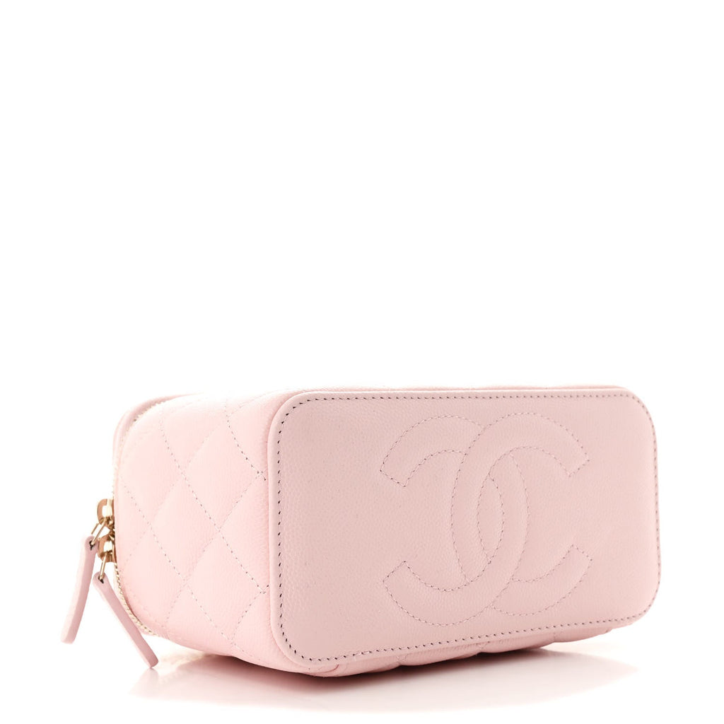 Caviar Quilted Small Vanity Case With Chain Light Pink