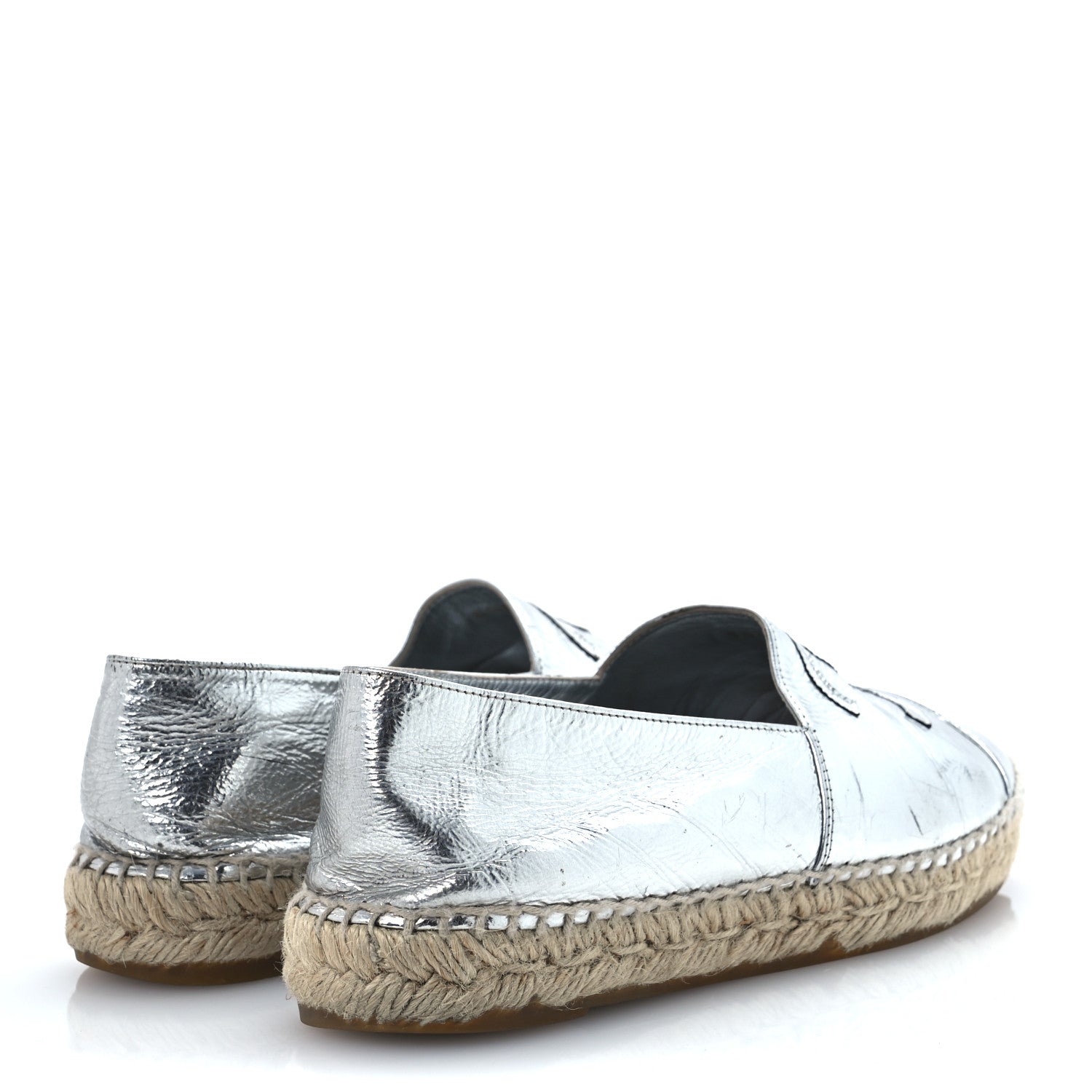 Laminated Goatskin CC Espadrilles 38 Silver