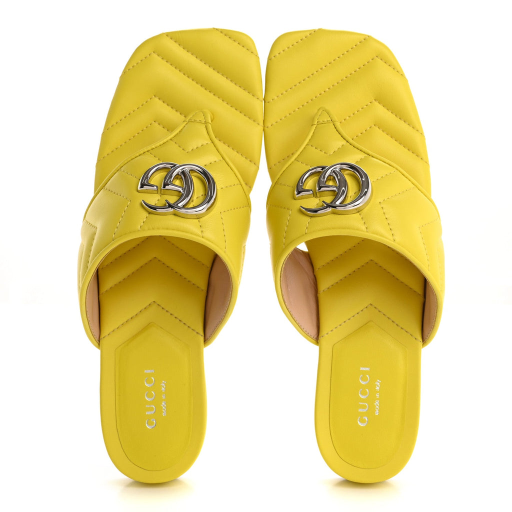 Nappa Charlotte Double G Marmont Thong Sandals 37.5 Acid Lime
